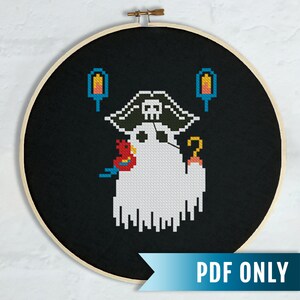Halloween cross stitch pattern, Pirate Ghost cross stitch PDF pattern, Cute ghost mini cross stitch pattern, Spooky cross stitch pattern