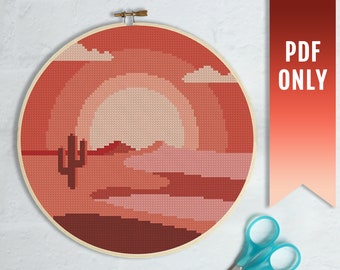 Kruissteekpatroon woestijncactus, modern abstract landschap (pdf-patroon)