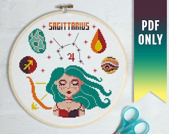 Sagittarius Zodiac Cross Stitch Pattern, Astrology DIY Gift (PDF Pattern)