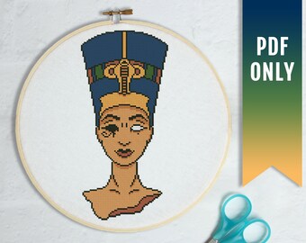 Patrón de punto de cruz de la reina Nefertiti, diosa egipcia (patrón PDF)
