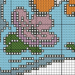 May include: Cross stitch pattern featuring a blue, green, pink, and orange design. The pattern includes a variety of shapes, including circles, squares, and triangles. The pattern is perfect for a beginner cross stitcher.