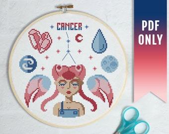 Cancer Zodiac Cross Stitch Pattern, Astrology DIY Gift (PDF Pattern)