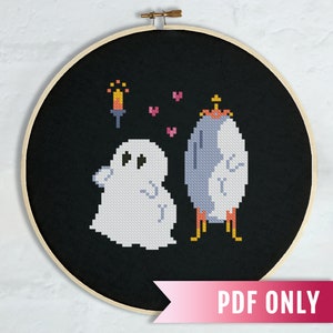 Booty Halloween cross stitch PDF pattern, Mirror Ghost cross stitch pattern, Cute ghost mini cross stitch pattern, Spooky cross stitch