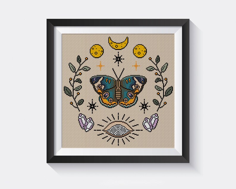 Night-fly Butterfly Cross Stitch Pattern, Witchy Occult Design (PDF Pattern) image 2