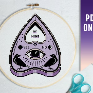 Witchy Ouija Planchette Cross Stitch Pattern, Goth Embroidery (PDF Pattern)
