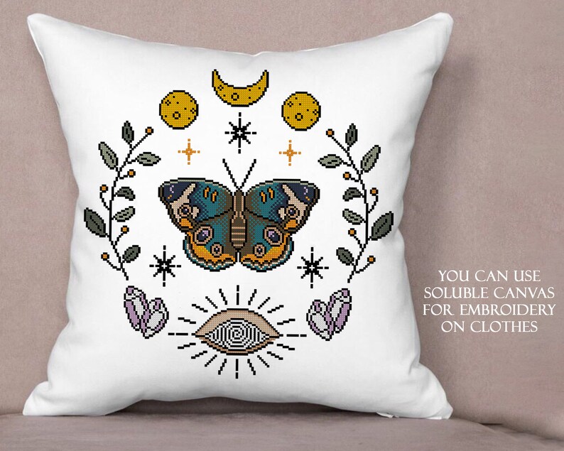 Night-fly Butterfly Cross Stitch Pattern, Witchy Occult Design (PDF Pattern) image 6