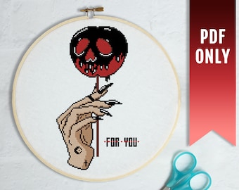 Poison Apple Cross Stitch Pattern, Witchy Goth Halloween (PDF Download)