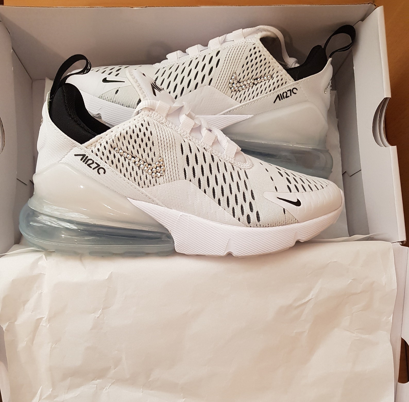 Swarovski Women's Nike Air Max 270 White & Black Sneakers | Etsy