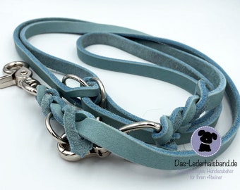 Fat leather leash - dog leash - in ice blue - different widths in 2.40 m