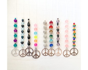 Peace Sign Car Charm: Handmade Beaded Suncatcher Ornament