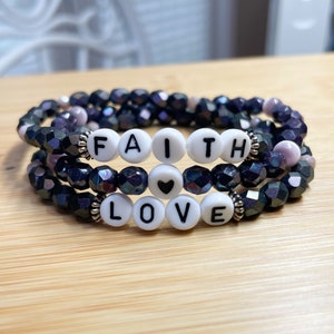 Beaded bracelet stack, bracelet set, stacking, stackable, layer, faith, love, gifts for women, Christian, purple