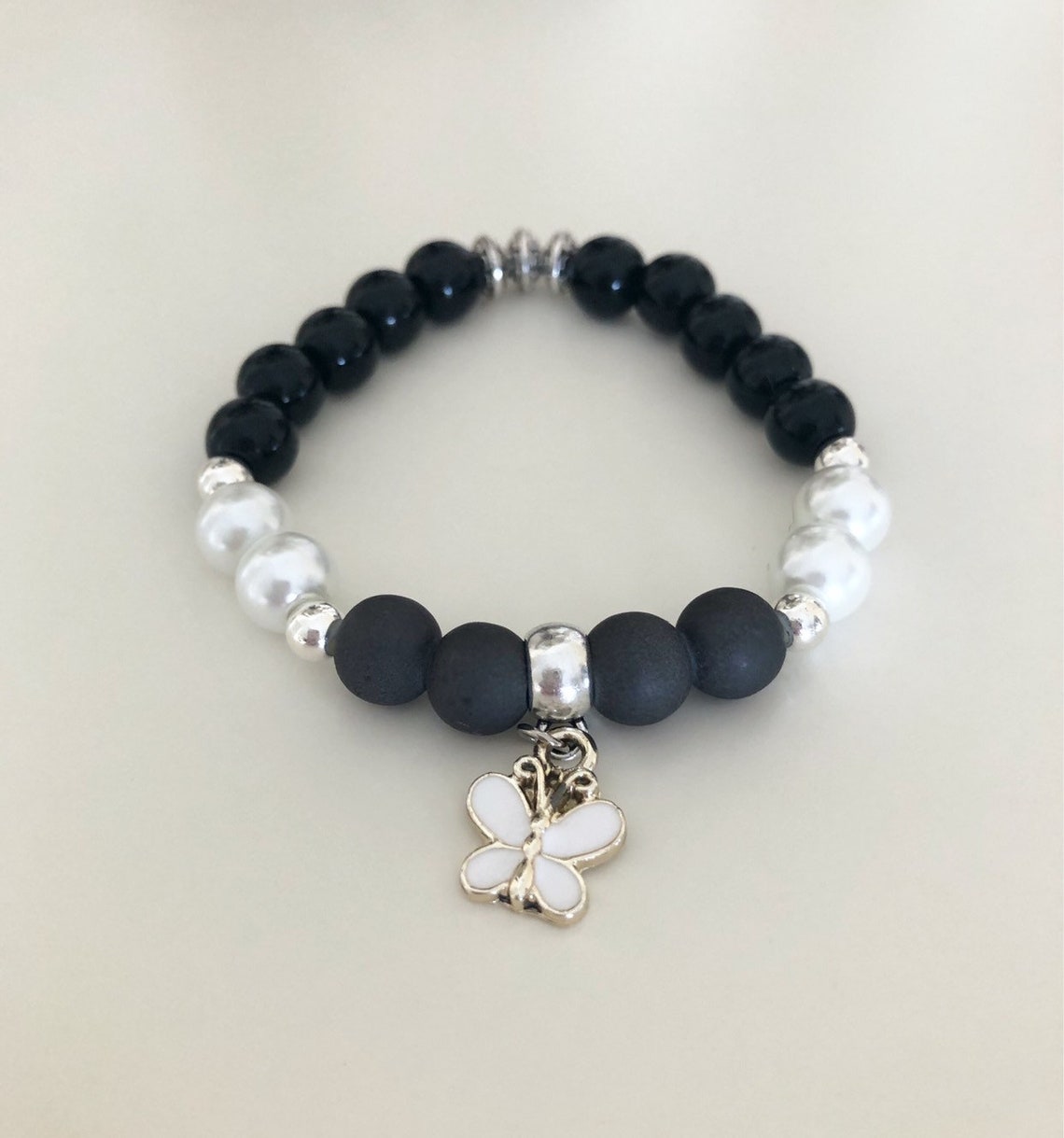 Beaded Bracelet, Butterfly Charm, Gifts for Women, Stack, Stackable