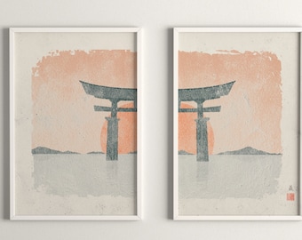Duo Delight: Set of 2 Torii Landscape Wall Art Prints, Japanese Vintage Vibes - Instant Digital Download for Nature-Inspired Japan Decor