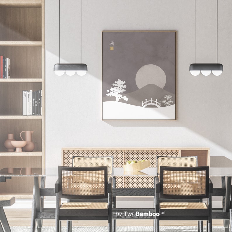 Japandi Landscape Art Japanese Skyline Wall Art Japandi Art Etsy