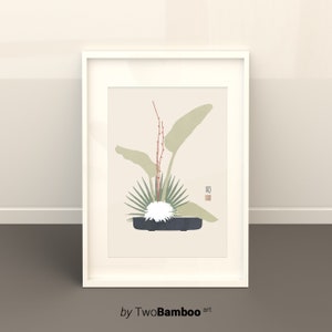 Ikebana Chrysanthemum Print – Japanese Floral Wall Art – Minimalist Zen Poster – Japandi Style – Digital Download