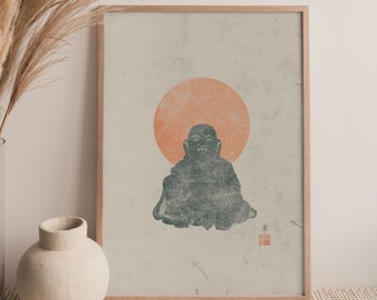 Zen Buddha Hotei Print: Japanese Minimalist Decor (Digital Download