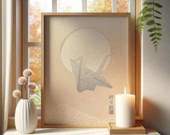 Origami Crane Print: Japanese Boho Wall Art (Digital Download)