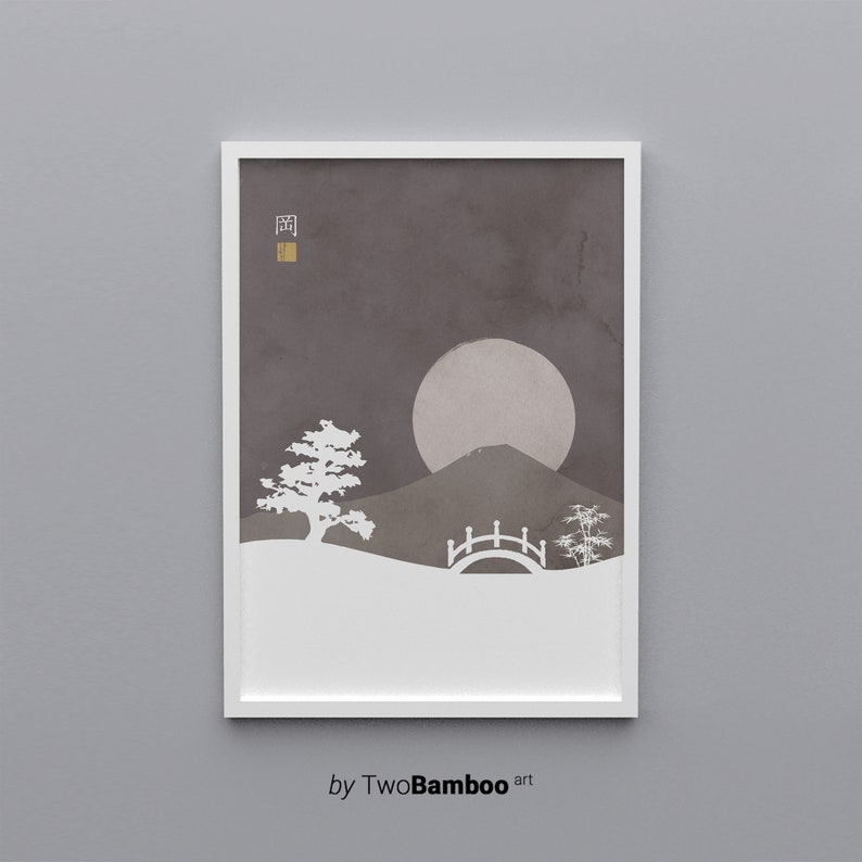 Japandi Landscape Art Japanese Skyline Wall Art Japandi Art Etsy