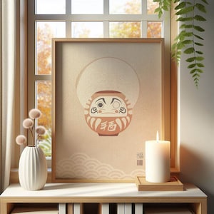 Boho Chic Decor - Minimalist Japanese Daruma Digital Download, Printable Wall Art for Serene Home Vibes, Perfect Vintage Art Gift