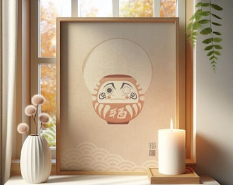 Japanese Daruma Art Print: Boho Chic Home Decor (Digital Download)