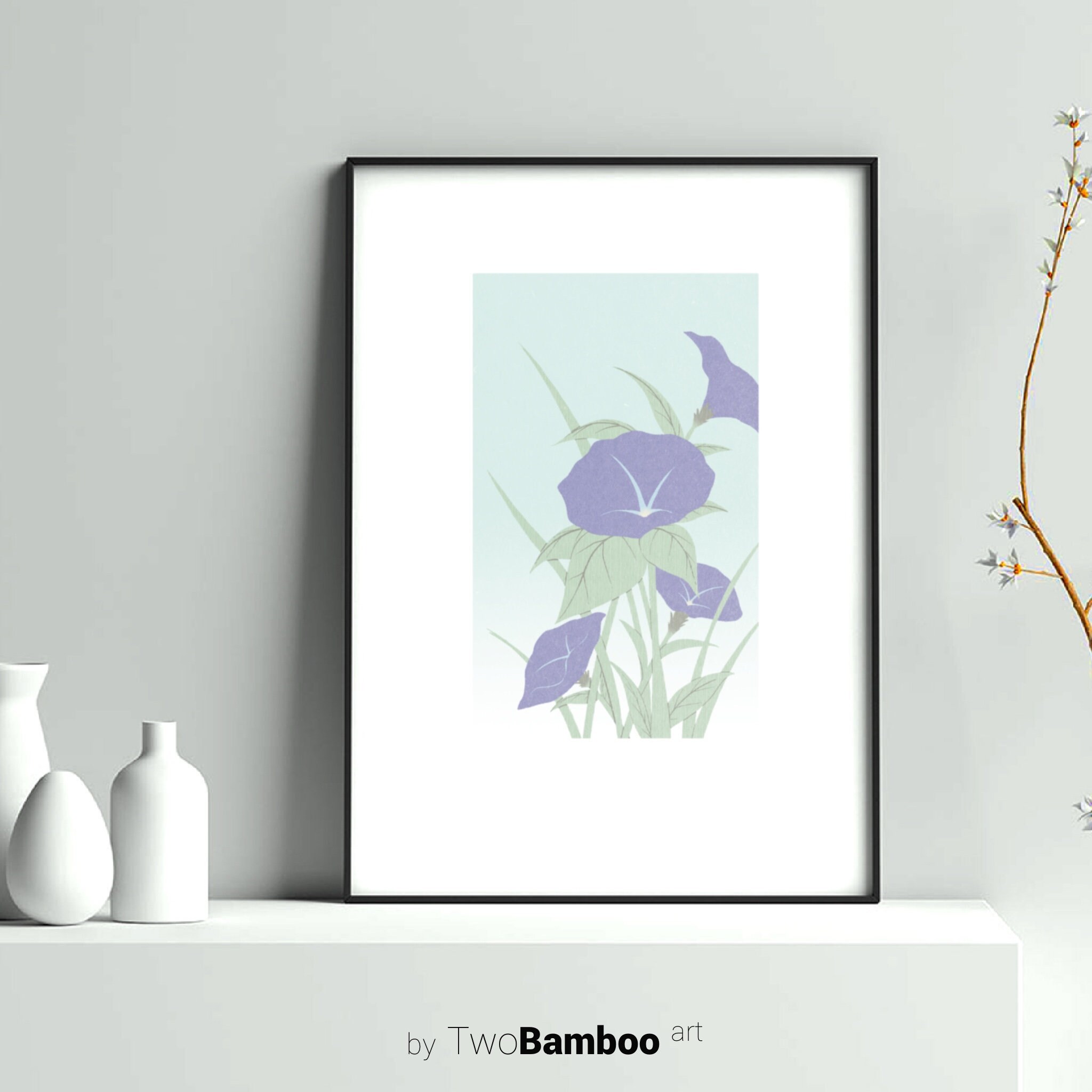 Asagao Print Morning Glory Flower Minimalist Wall Art Etsy