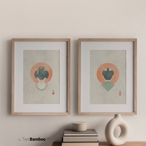 Vintage Japanese Wall Art Set of 2 – Geisha & Samurai Prints, Instant Digital Download