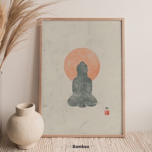 Lámina Vintage Buda Japonés – Arte Zen Minimalista, Decoración Japandi, Póster de Meditación Budista, Descarga Digital Imprimible
