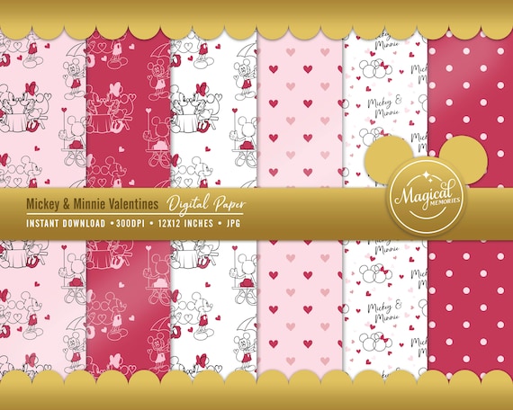 Mickey and Minnie Valentines Digital Paper - High quality JPG files 300 DPI - Seamless pattern