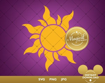 May include: A gold sun with rays, a gold circle with the text "Magical Memories" and a Mickey Mouse head with the text "Instant Download" on a purple background.