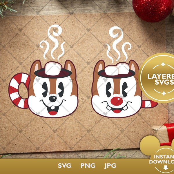 Chip N Dale Mug SVG - Christmas SVG - Hot Drink SVG