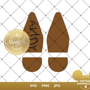 May include: A digital graphic featuring two brown boot sole silhouettes. The left sole has the name ANDY written in black, stylized lettering. A gold circular emblem with the text Magical Memories is overlaid on the left, and a gold icon with the text INSTANT DOWNLOAD is at the bottom.