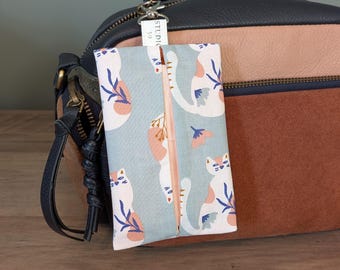 Handmade Cat Print Travel Tissue Pouch | Cute Fabric Tissue Holder | Purse Tissue Case | Small Gift for Her | Gift for mum
