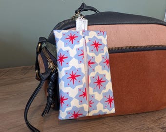 Retro Starburst Tissue Pouch | Handmade Travel Tissue Holder | Winter Print Purse Accessory