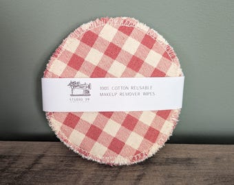 Paquete de 5 discos faciales reutilizables de algodón 100% con estampado de cuadros vichy / Discos desmaquillantes ecológicos / Toallitas faciales lavables / Cuidado de la piel sin residuos / Hecho a mano