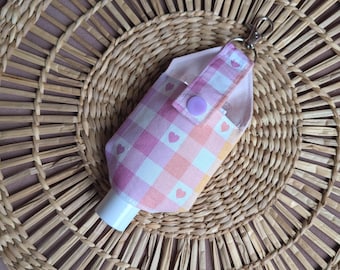 Gingham Hand Sanitiser Holder with Lobster Claw Clasp | Refillable Travel Sanitiser Case | Clip-On Keychain for Bags, Lanyards & Belt Loops