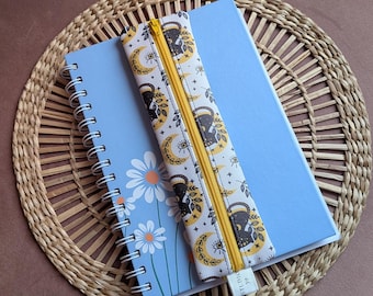 Cat Elastic Notebook Pencil Case: Faux Leather Journal Band, Back to uni. Pen holder. Bookmark. Journal Accessories. Gift for Her. Birthday