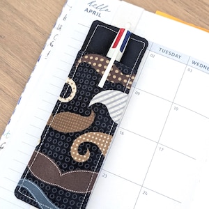 Moustache Pen Holder for A5 notebook, Elastic Bookmark, gift for him, Back to school Accessories, Journaling, Diary, grad gift, ADHD