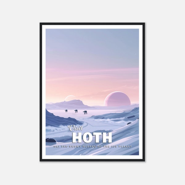 Planet Hoth Sci Fi Travel Poster | A Retro Futuristic Science Fiction Travel Poster for Star Wars Fans | Home Wall Decor