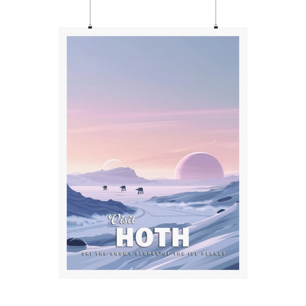 Planet Hoth Sci Fi Travel Poster | A Retro Futuristic Science Fiction Travel Poster for Star Wars Fans | Home Wall Decor