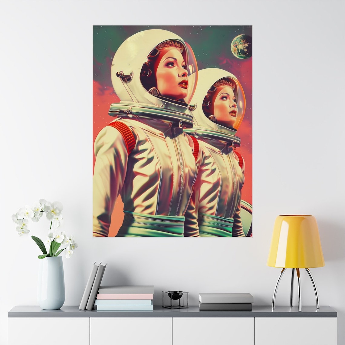 Retro Futuristic Space Art Vintage Astronaut Poster 1960s Sci-fi Decor ...
