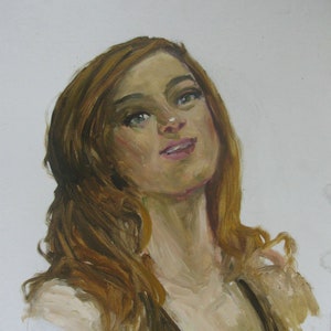ORIGINAL PAINTING, portrait, beautiful girl, Smiling, oil on cardboard, painted in 2012 by Ukrainian artist F. Bobrik