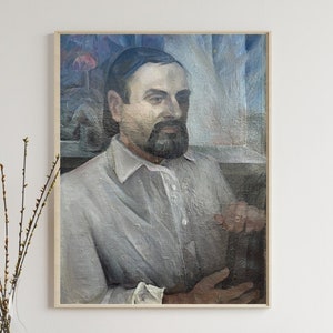 VINTAGE PAINTING, oil painting, socialist realism, portrait, male portrait, Portrait of a friend, artist F. Ryabokon