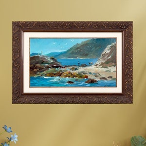 Origineel olieverfschilderij, cadeau voor haar, Oekraïense schilderkunst, vintage, kunst aan de muur, zeegezicht, Rust aan de kust, kunstenaar Y. Suprunchuk
