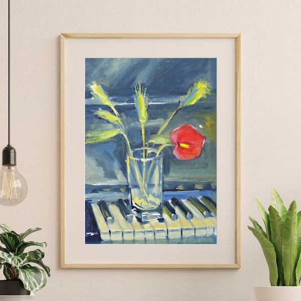 VINTAGE ORIGINAL PAINTING, socialist realism, genre, landscape, modern painting, still life, On the piano, artist M. Tkachuk