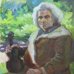 VINTAGE PINTURA ORIGINAL, realismo socialista, retrato, violinista músico, óleo sobre lienzo, imagen de la década de 2000, artista ucraniano V. Samchuk