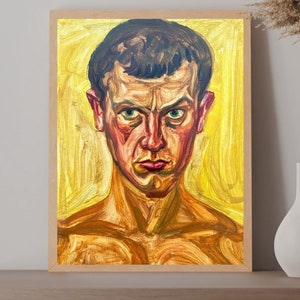 PINTURA ORIGINAL VINTAGE, pintura al óleo, realismo socialista, retrato, retrato masculino, Retrato de un hombre, artista L. Litvin