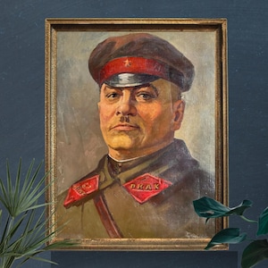 VINTAGE PAINTING, oil painting, socialist realism, portrait, male portrait, Portrait of Kotovsky, Ukrainian artist