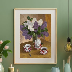 PINTURA ORIGINAL VINTAGE, pintura al óleo, realismo vintage, pintura moderna, naturaleza muerta, ramo de flores, Lila, 2014, artista V. Savenets