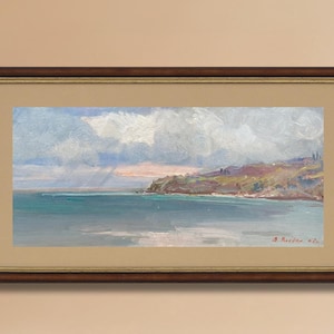 PINTURA ORIGINAL VINTAGE, pintura al óleo, impresionismo, paisaje, marina, Antes de la lluvia, artista V. Chegodar