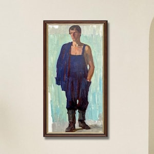 PINTURA VINTAGE, realismo vintage, realismo socialista, retrato, retrato masculino, Retrato de un trabajador, artista V. Chernikov